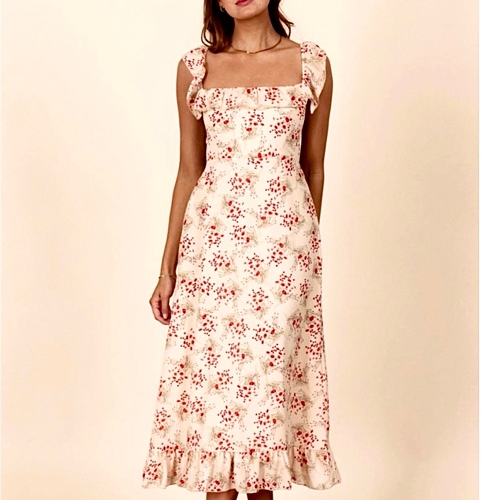 Park & Fifth Cream and Red Floral Midi Jubilee Dress NWT